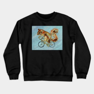 Squirrel On Bike (blue background) Crewneck Sweatshirt